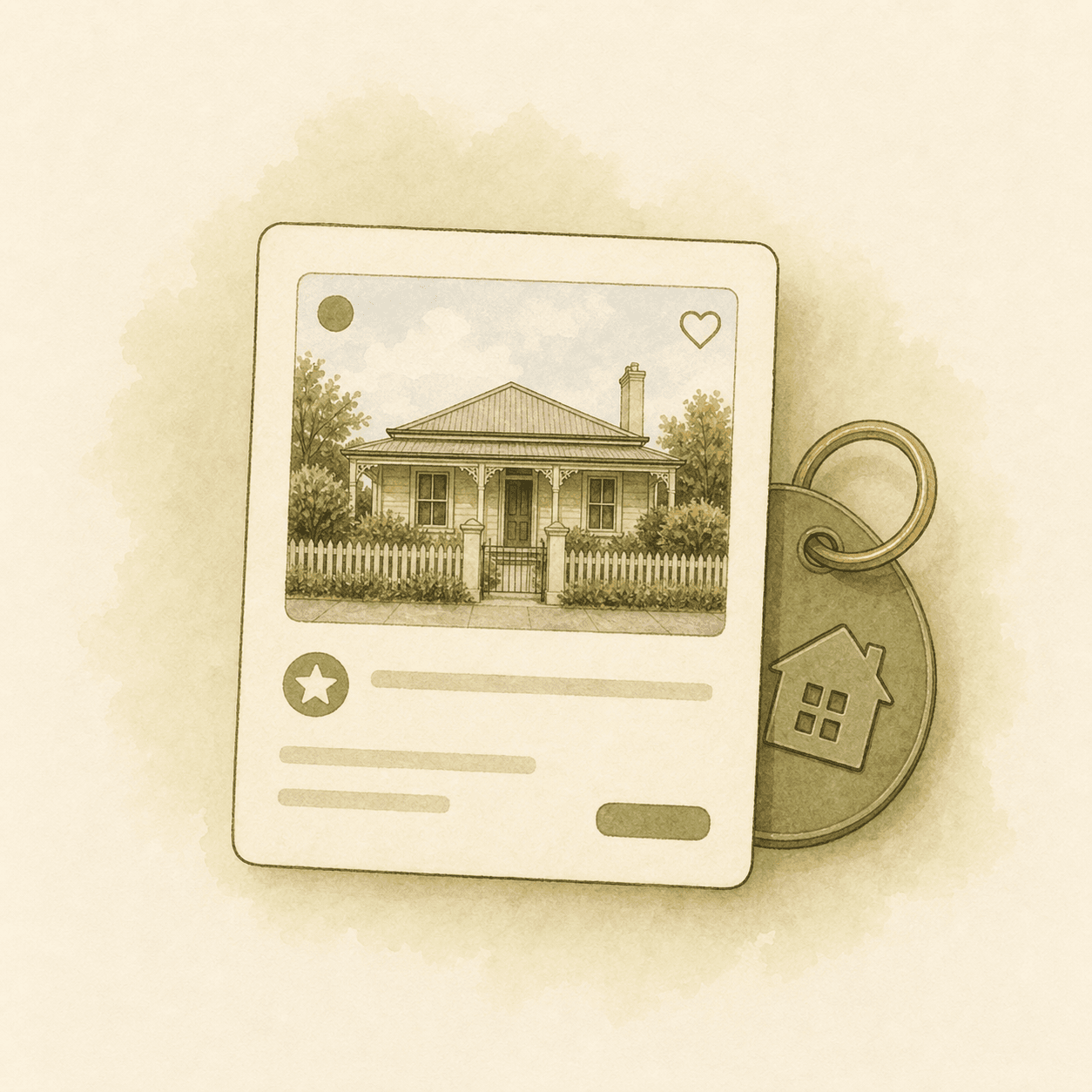 Saved-home card with a house key tag