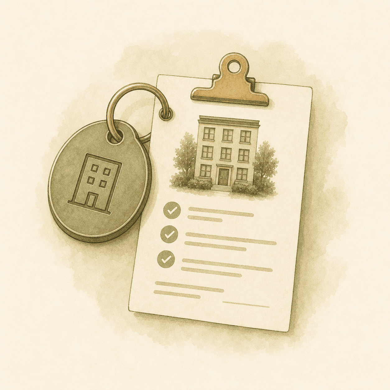 Rental application sheet with an apartment key tag
