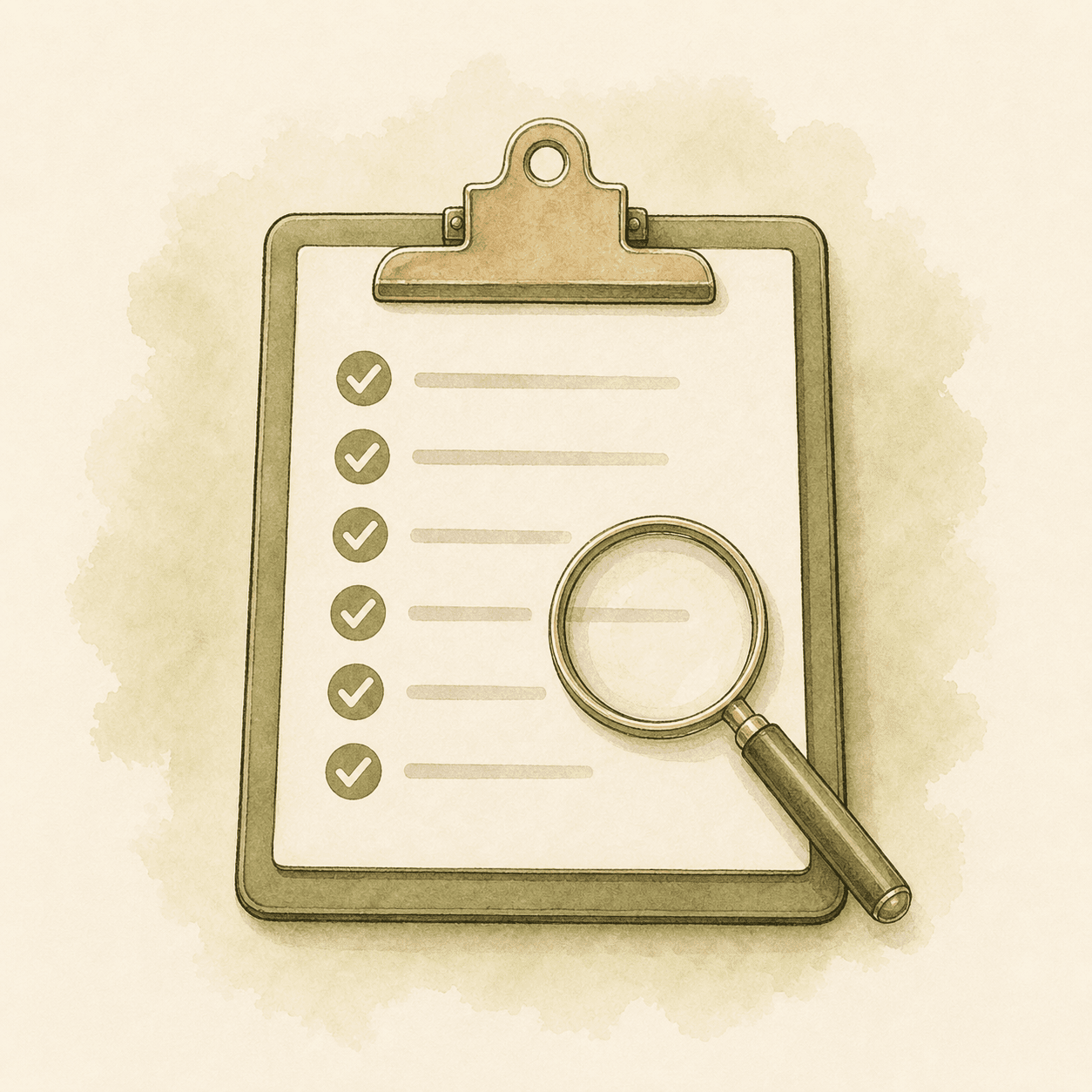 Inspection checklist with a magnifying glass