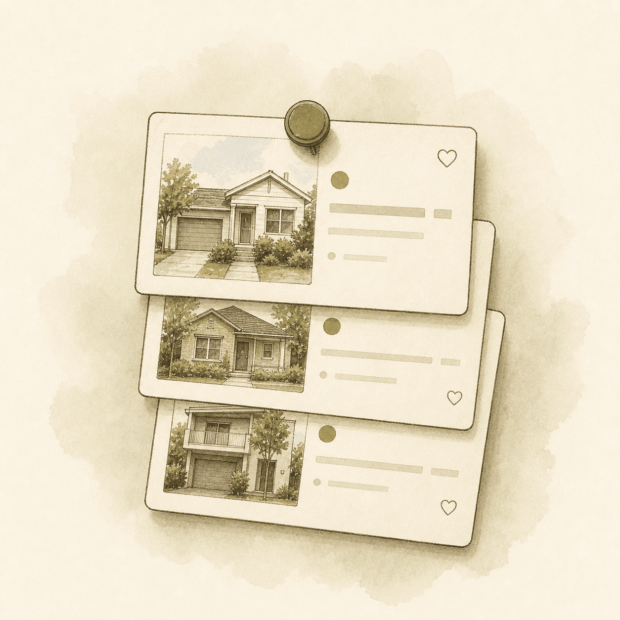 Stack of saved property cards